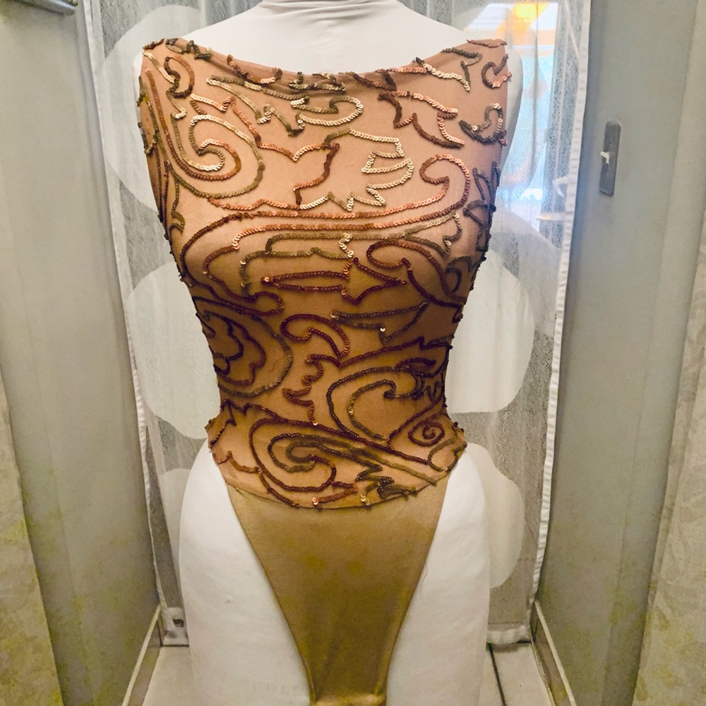 Gold / Bronze sequin beaded bodysuit